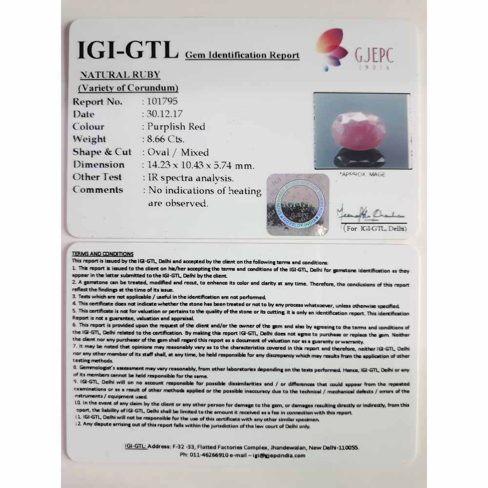 9.62 Ratti Natural New Burma Ruby with Govt. Lab Certificate-(2331)