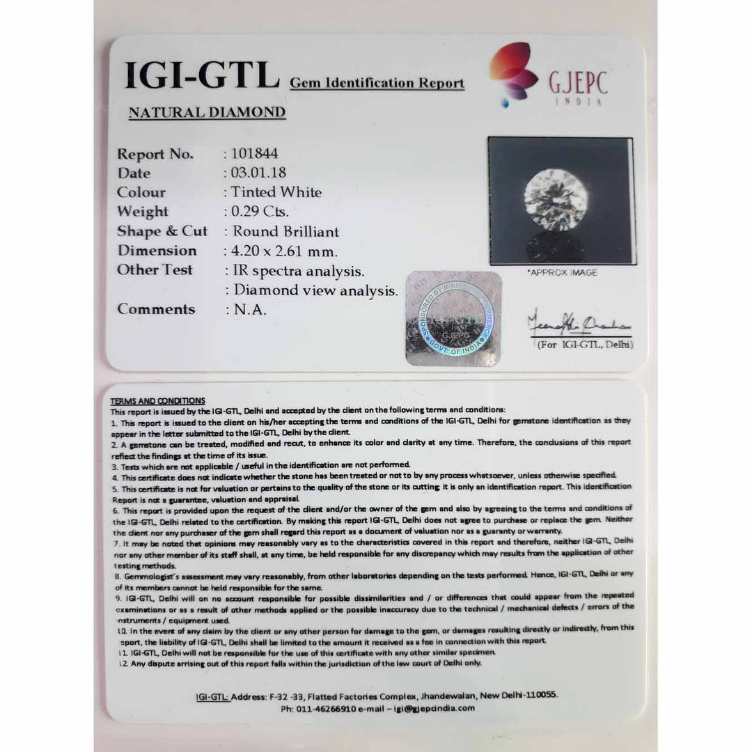 0.29/Cents Natural Diamond with Govt. Lab Certificate-120000