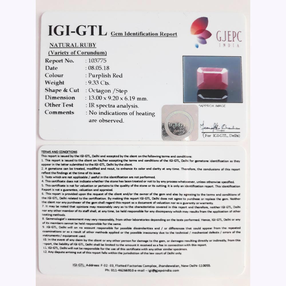 10.37 Ratti Natural New Burma Ruby with Govt. Lab Certificate-(2331)