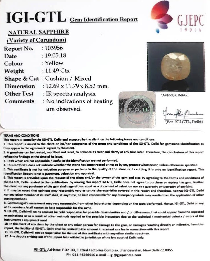 11.49/CT Natural Certified Pukhraj Gemstone -103956