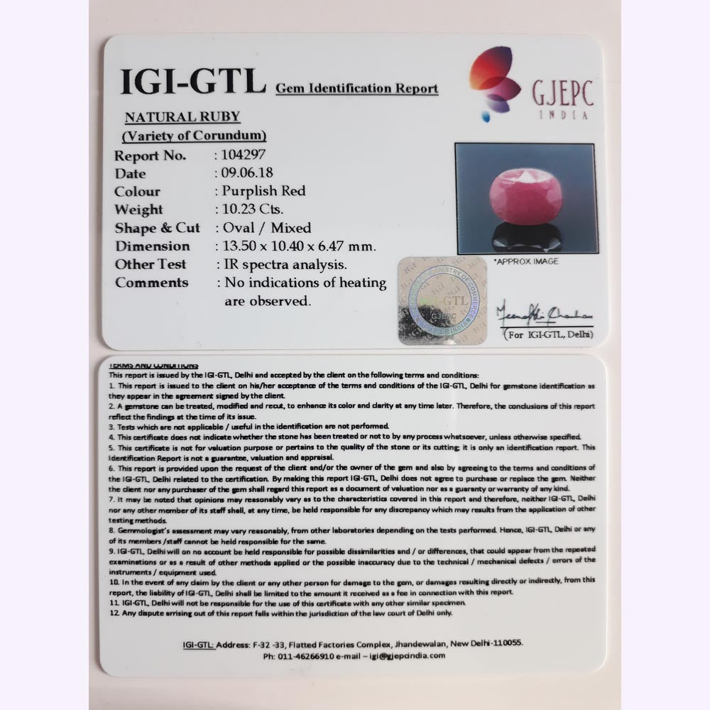 10.23 Carat Natural Neo Burma Ruby with Govt. Lab Certificate