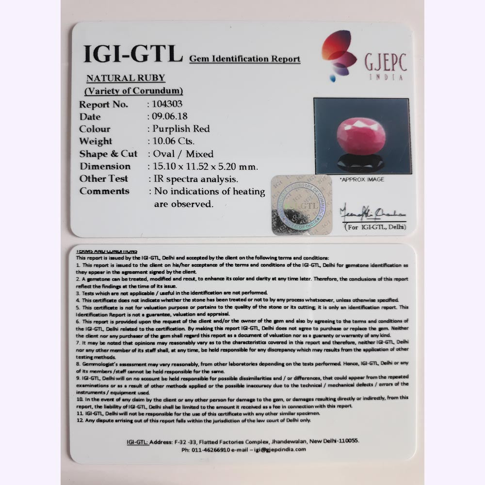 10.06 Carat Natural Neo Burma Ruby with Govt. Lab Certificate