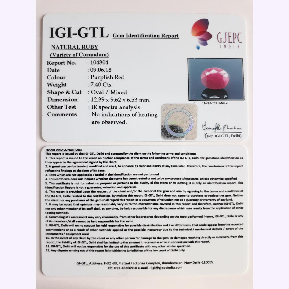 7.40 Carat Natural New Burma Ruby with Govt. Lab Certificate