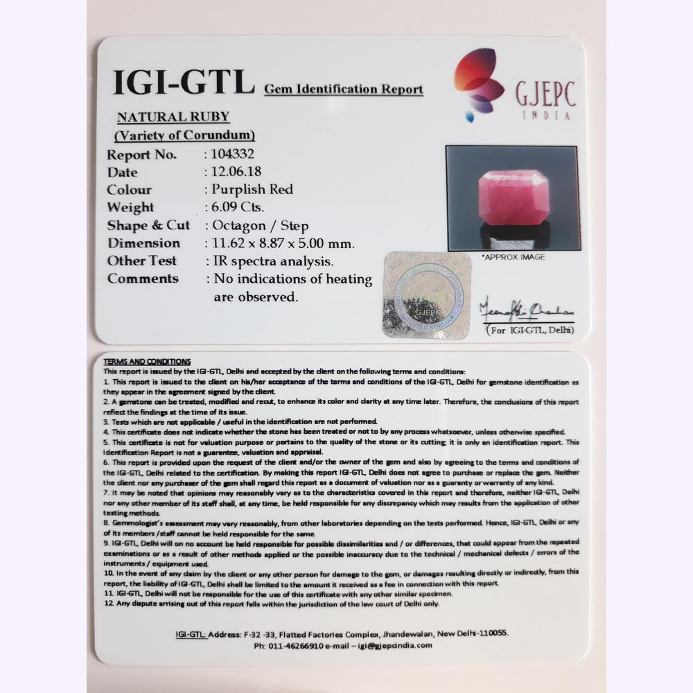 6.09 Carat Natural New Burma Ruby with Govt. Lab Certificate-3441