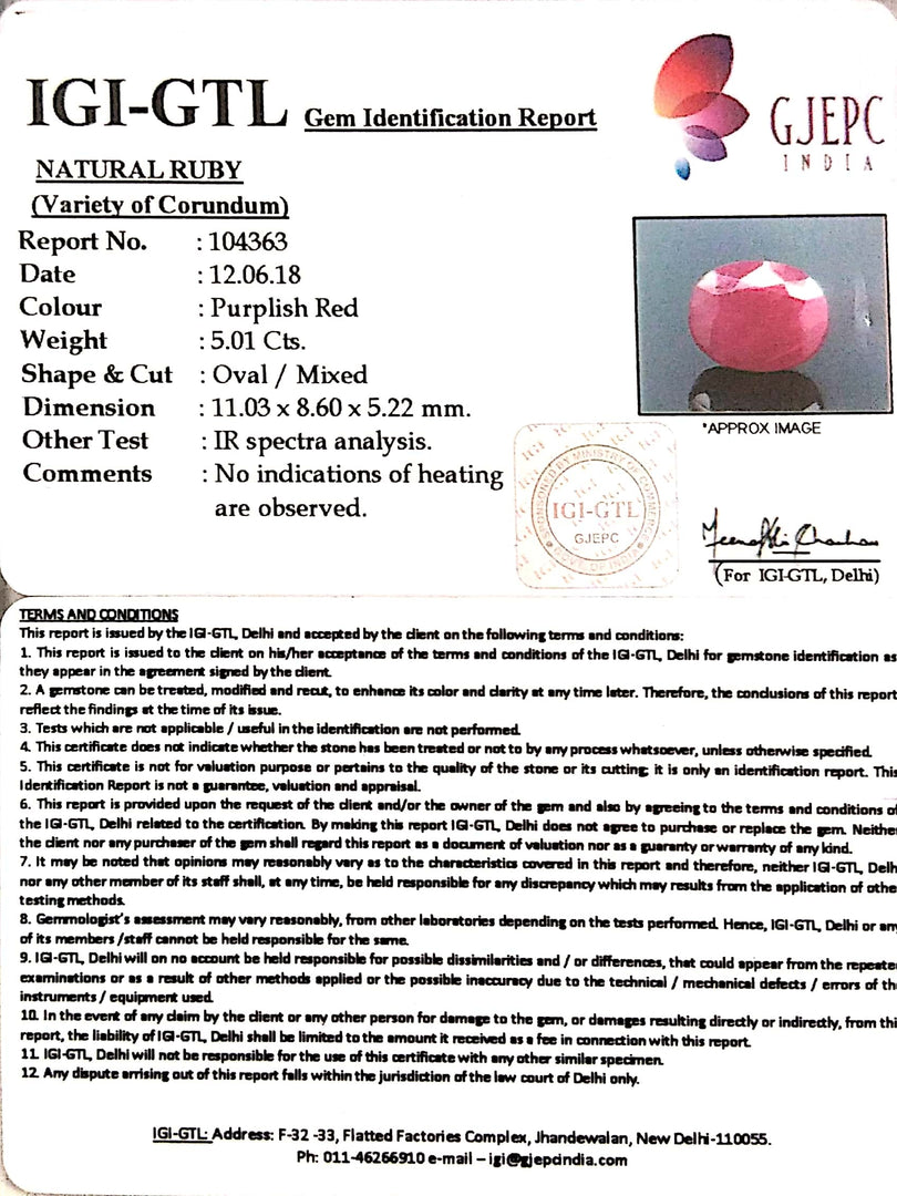 5.57 Ratti Natural Neo Burma Ruby with Govt. Lab Certificate-(2331)
