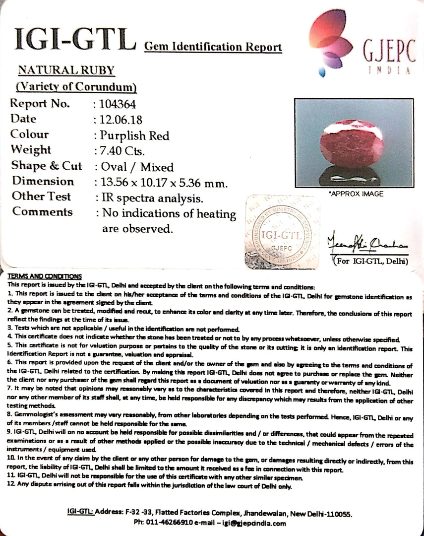 8.22 Ratti Natural Mozambique Ruby with Govt. Lab Certificate-(6100)