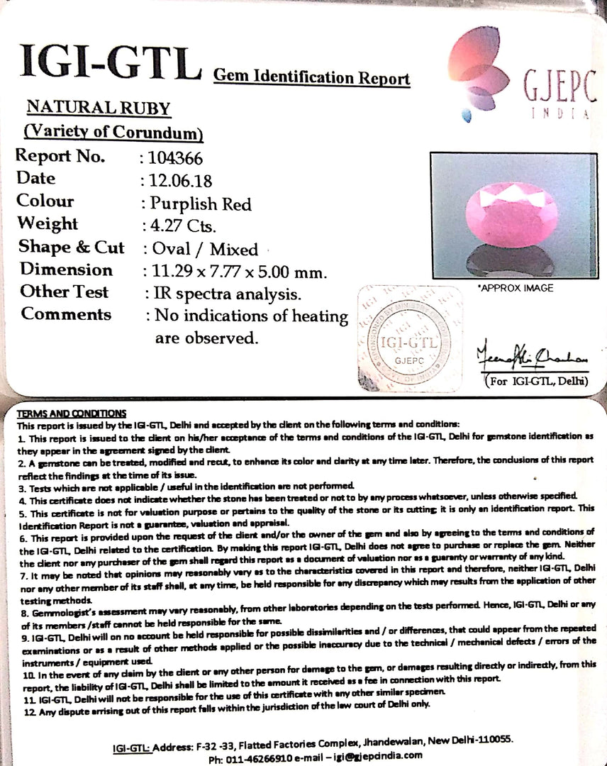 4.74 Ratti Natural Neo Burma Ruby with Govt. Lab Certificate-(3441)