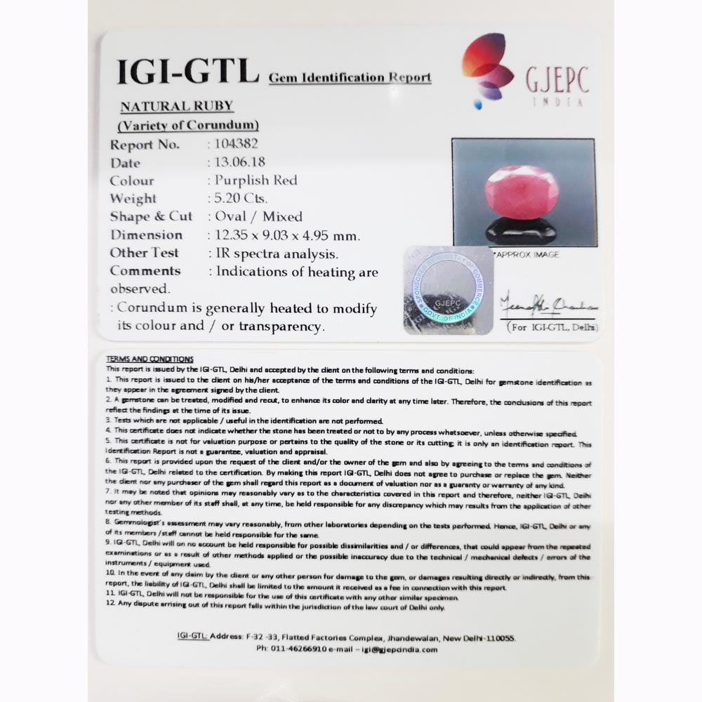 5.78 Ratti Natural New Burma Ruby with Govt. Lab Certificate