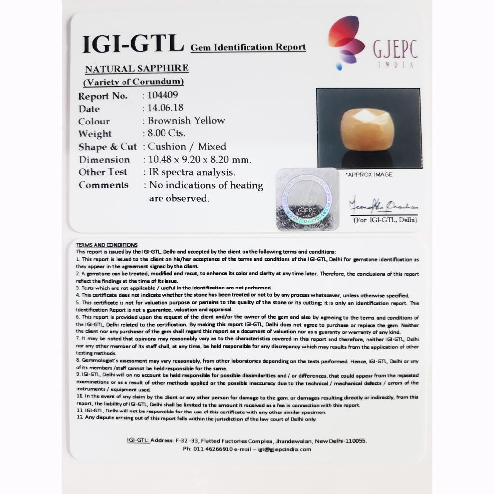 8.89 Ratti yellow sapphire with Govt Lab Certificate-(1221)