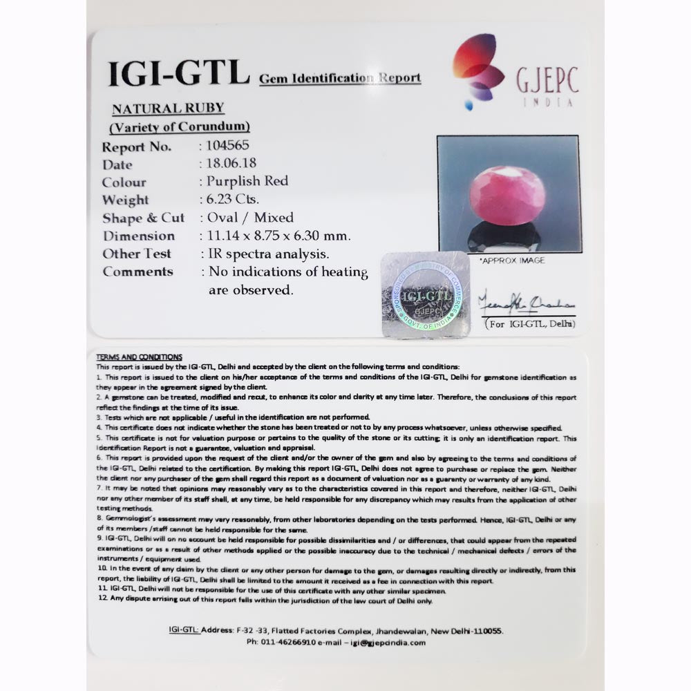 6.92 Ratti Natural New Burma Ruby with Govt. Lab Certificate