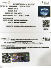 6.71/CT Natural Blue Sapphire with Govt Lab Certificate (16650)