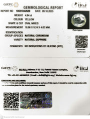 4.94/CT Natural Yellow Sapphire With Govt Lab Certificate (12210)