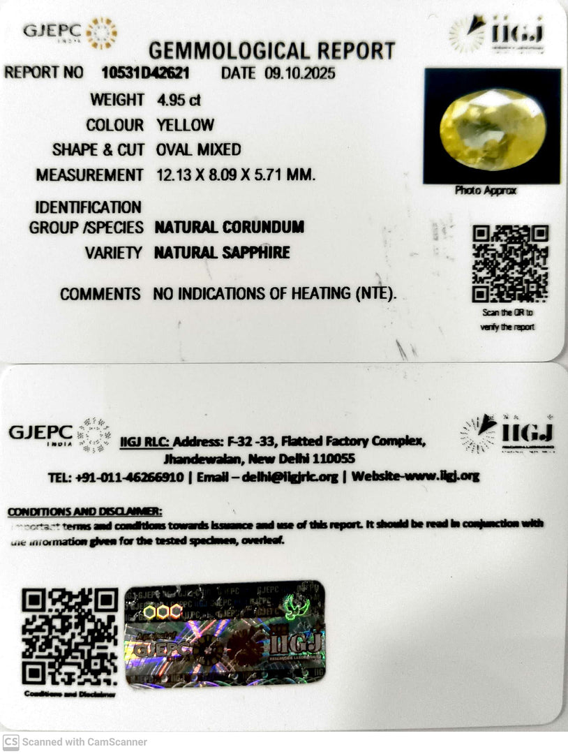 4.95/CT Natural Yellow Sapphire With Govt Lab Certificate (23310)