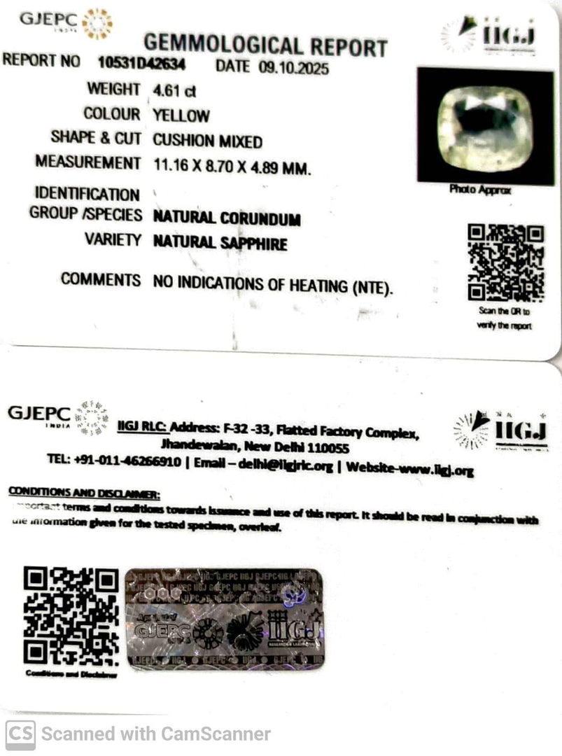 7.57/CT Natural Yellow Sapphire With Govt Lab Certificate (16650)