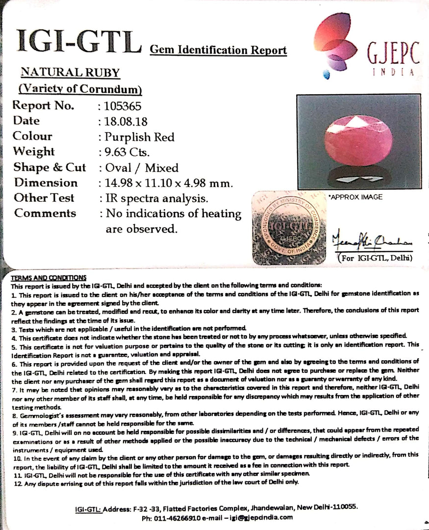 10.70 Ratti Natural Neo Burma Ruby with Govt. Lab Certificate-(3441)