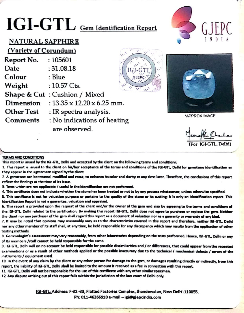11.74 Ratti Natural Neelam with Govt Lab Certificate