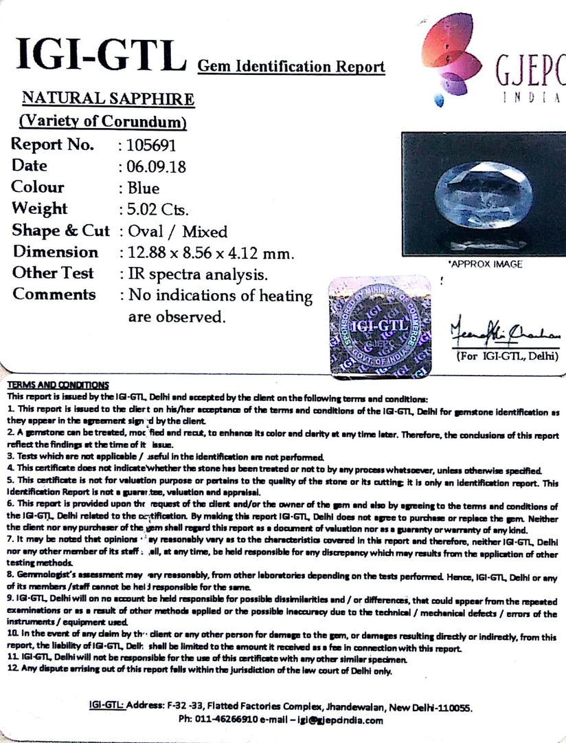 5.02/CT Natural Neelam with Govt Lab Certificate-BLUSA9V