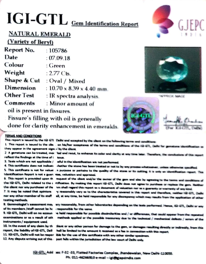 3.07 Ratti Natural Panna Stone with Govt. Lab Certificate (8991)