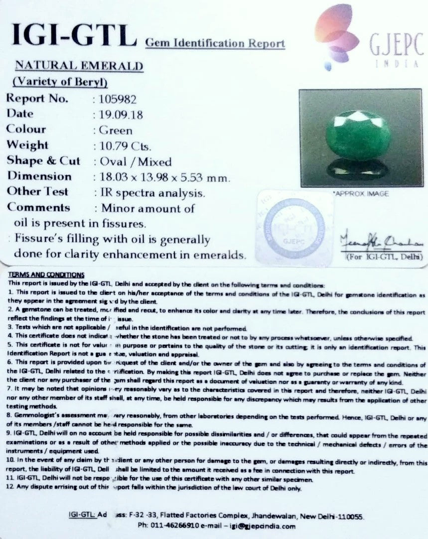 10.79/CT Natural Certified Emerald Gemstone -105982