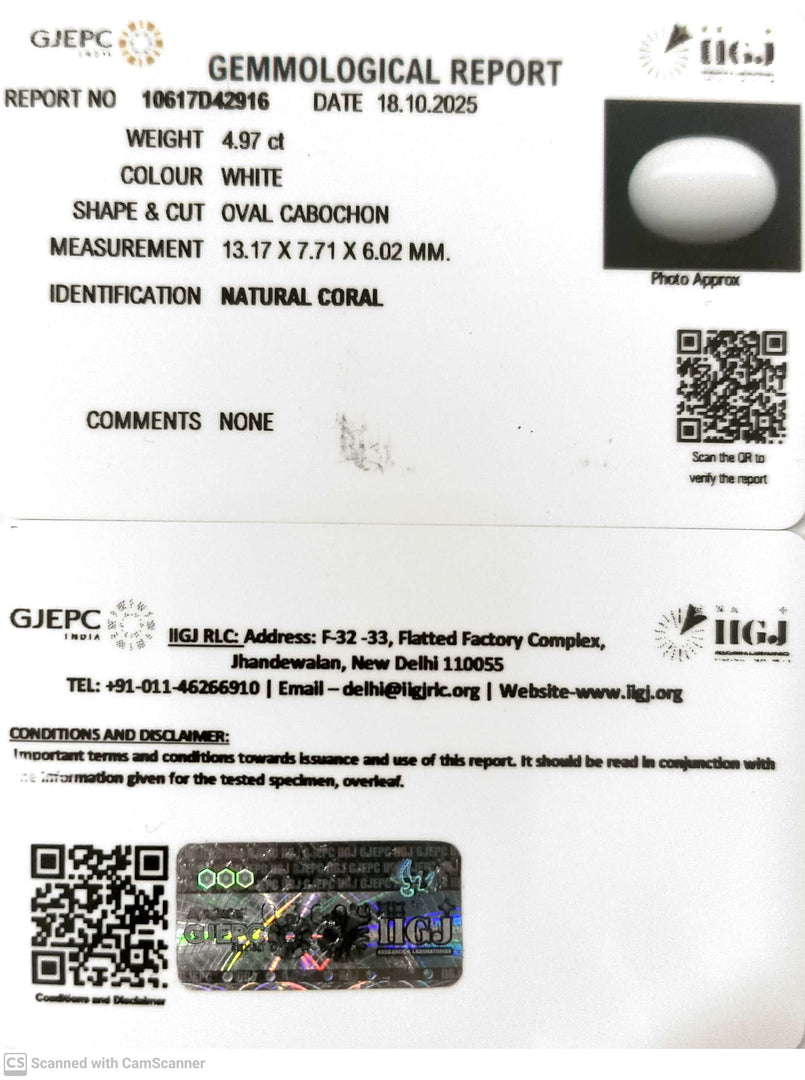4.97/CT White Coral with Govt. Lab Certified - 10617D42916