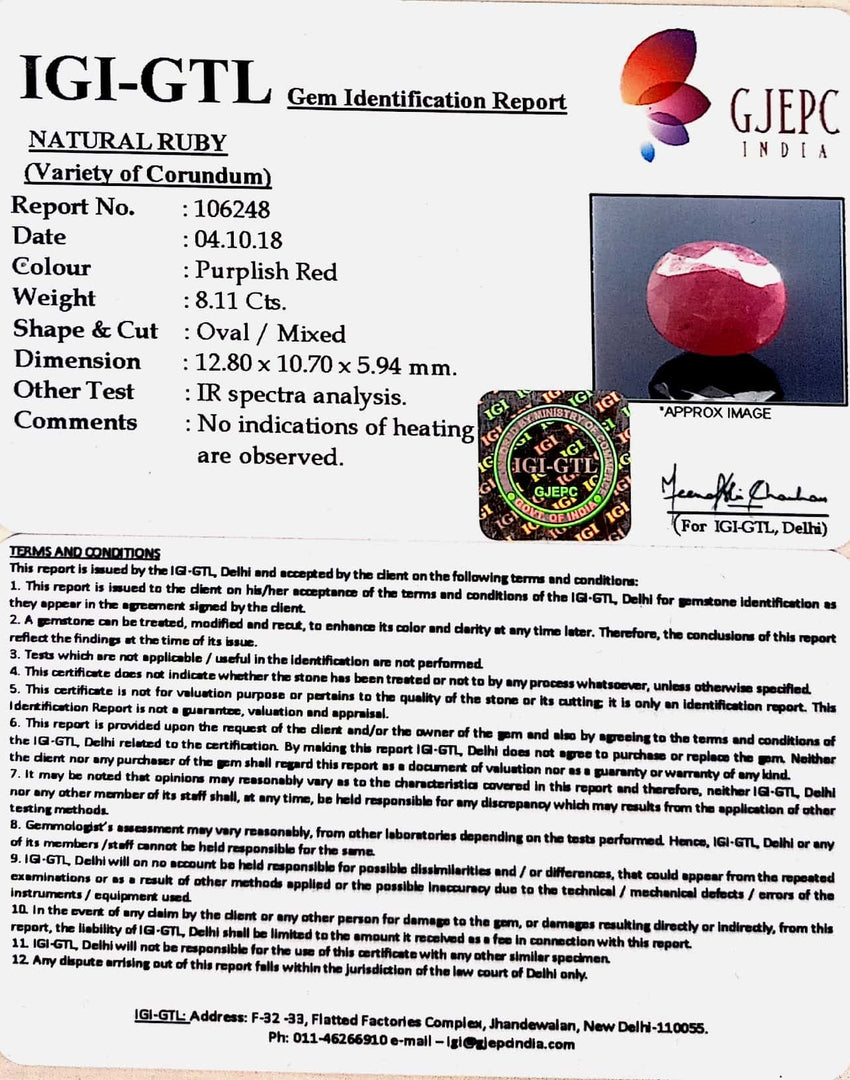 8.99 Ratti Natural Neo Burma Ruby with Govt. Lab Certificate-(2331)