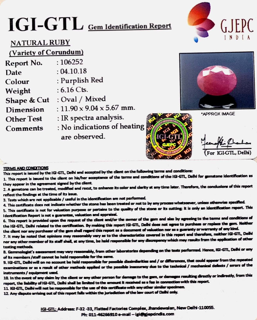 6.84 Ratti Natural Neo Burma Ruby with Govt Lab Certificate-(3441)