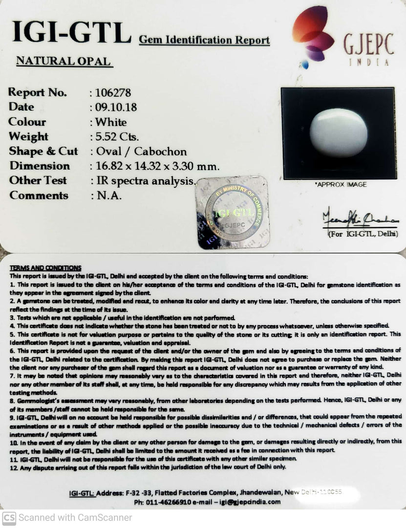 5.52/CT Natural Certified Opal Gemstone -106278