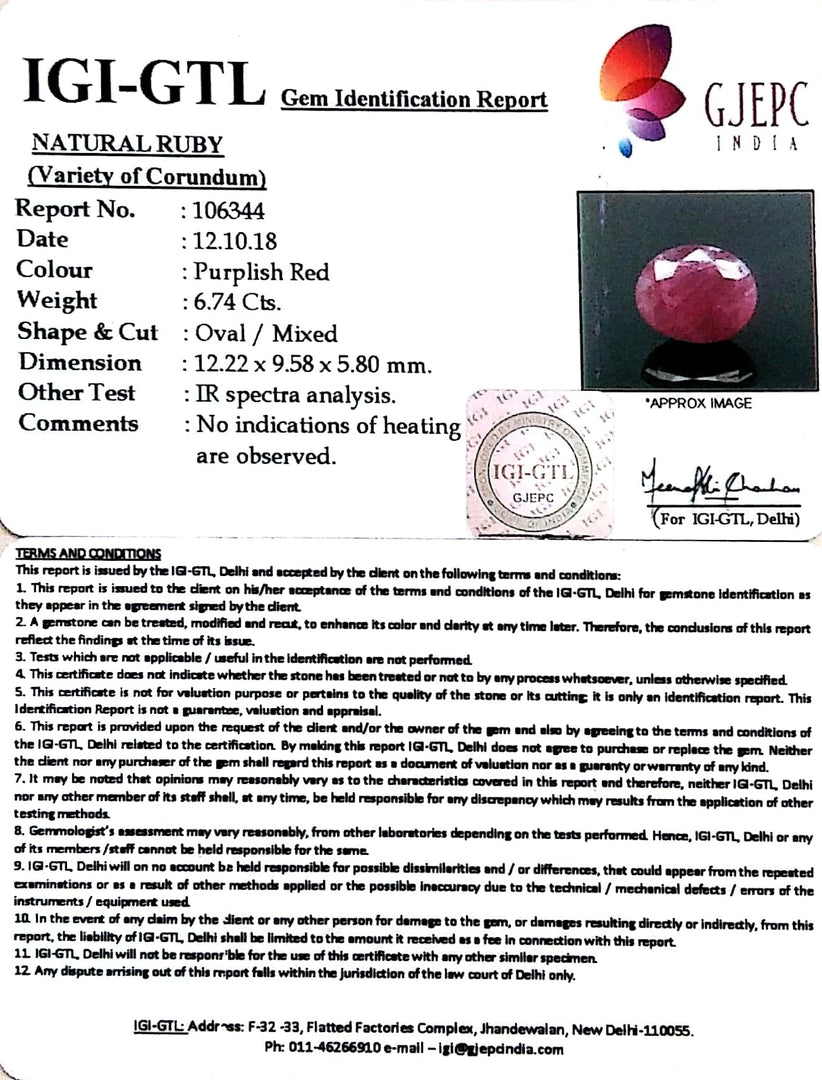 7.49 Ratti Natural Neo Burma Ruby with Govt Lab Certificate-(3441)