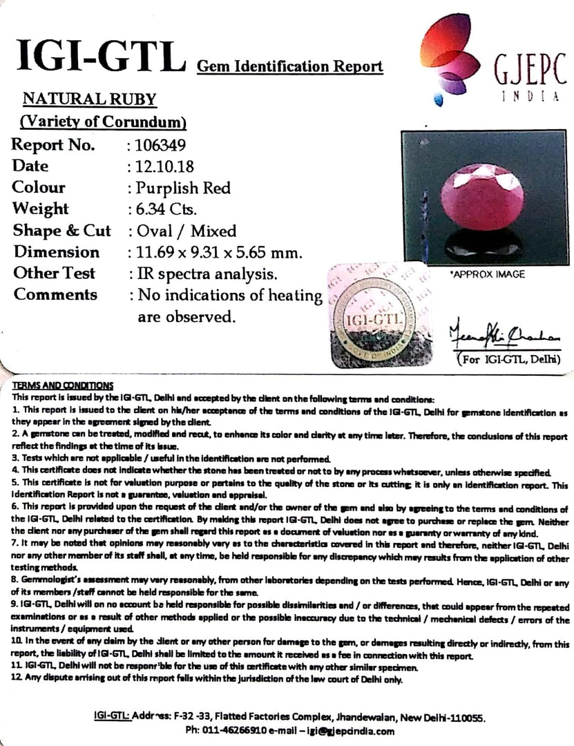 7.04 Ratti Natural Neo Burma Ruby with Govt Lab Certificate-(3441)