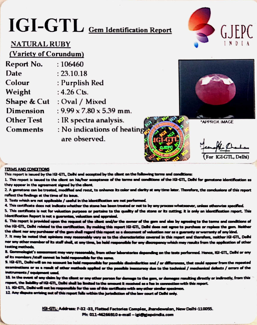4.72 Ratti Natural Neo Burma Ruby with Govt. Lab Certificate-(3441)