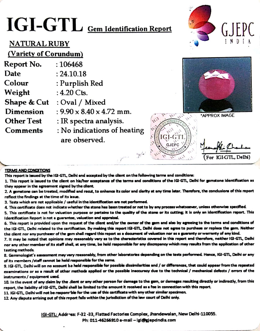 4.67 Ratti Natural Neo Burma Ruby with Govt Lab Certificate-(4551)