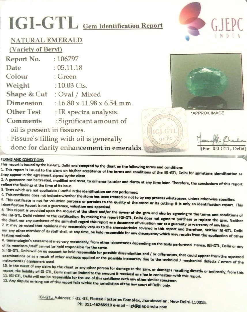 11.14 Ratti Natural Panna Stone With Govt. Lab Certificate (2331)