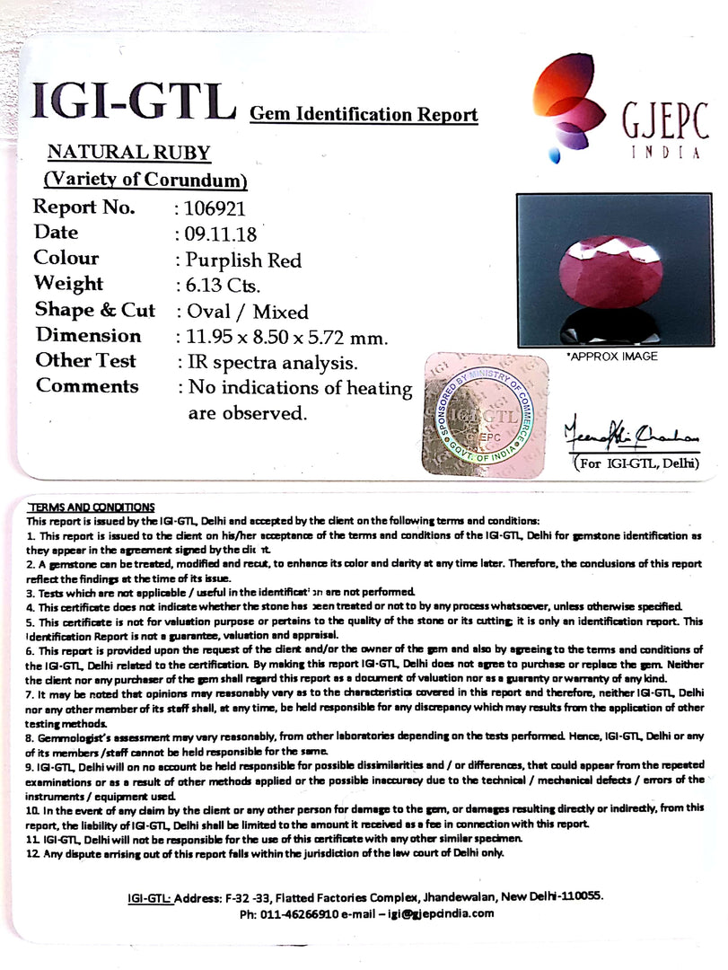 6.81 Ratti Natural Neo Burma Ruby with Govt Lab Certificate-(4551)