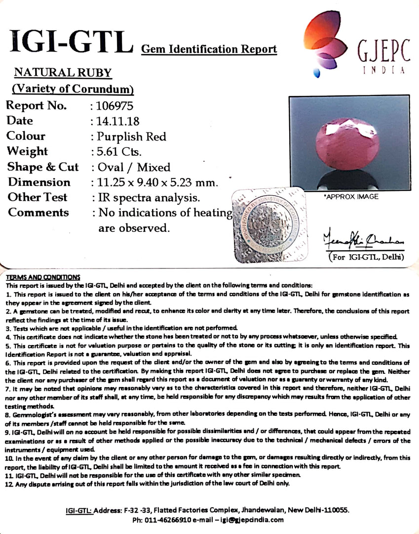 6.23 Ratti Natural Neo Burma Ruby with Govt Lab Certificate-(5661)