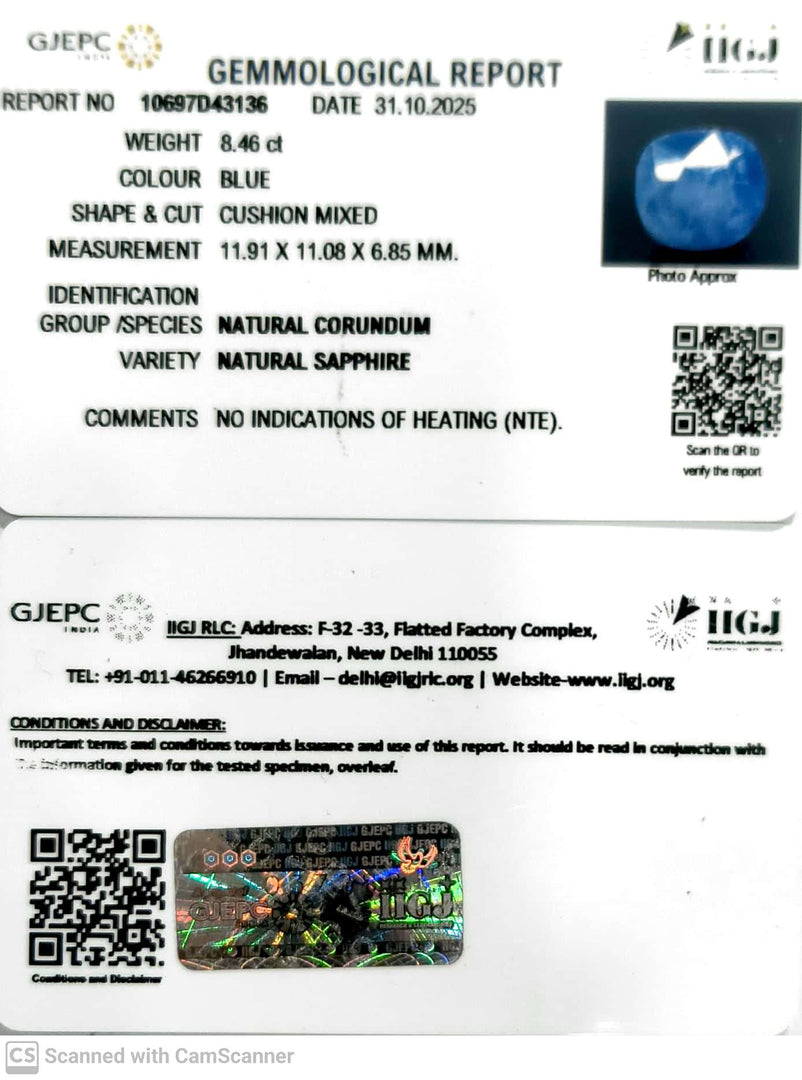 9.39 Ratti Natural Blue Sapphire with Govt Lab Certificate (4551)