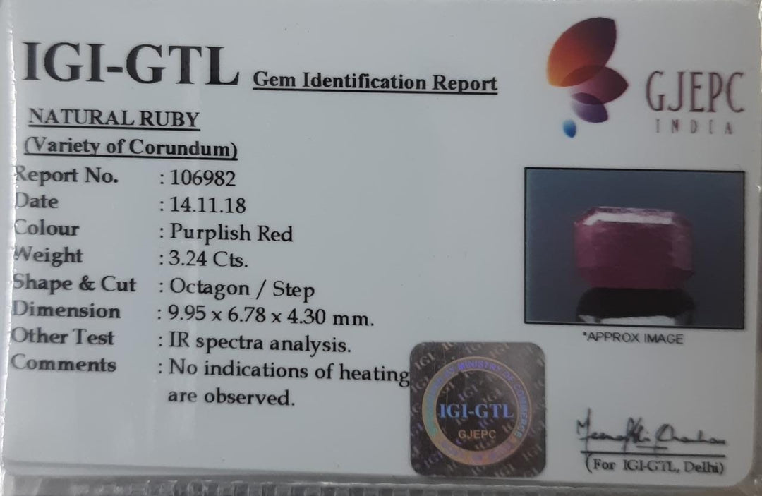 3.60 Ratti Natural New Burma Ruby with Govt Lab Certificate-(3441)