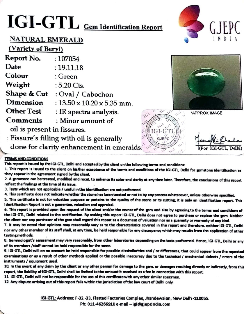 5.78 Ratti Natural Panna Stone With Govt. Lab Certificate (2331)