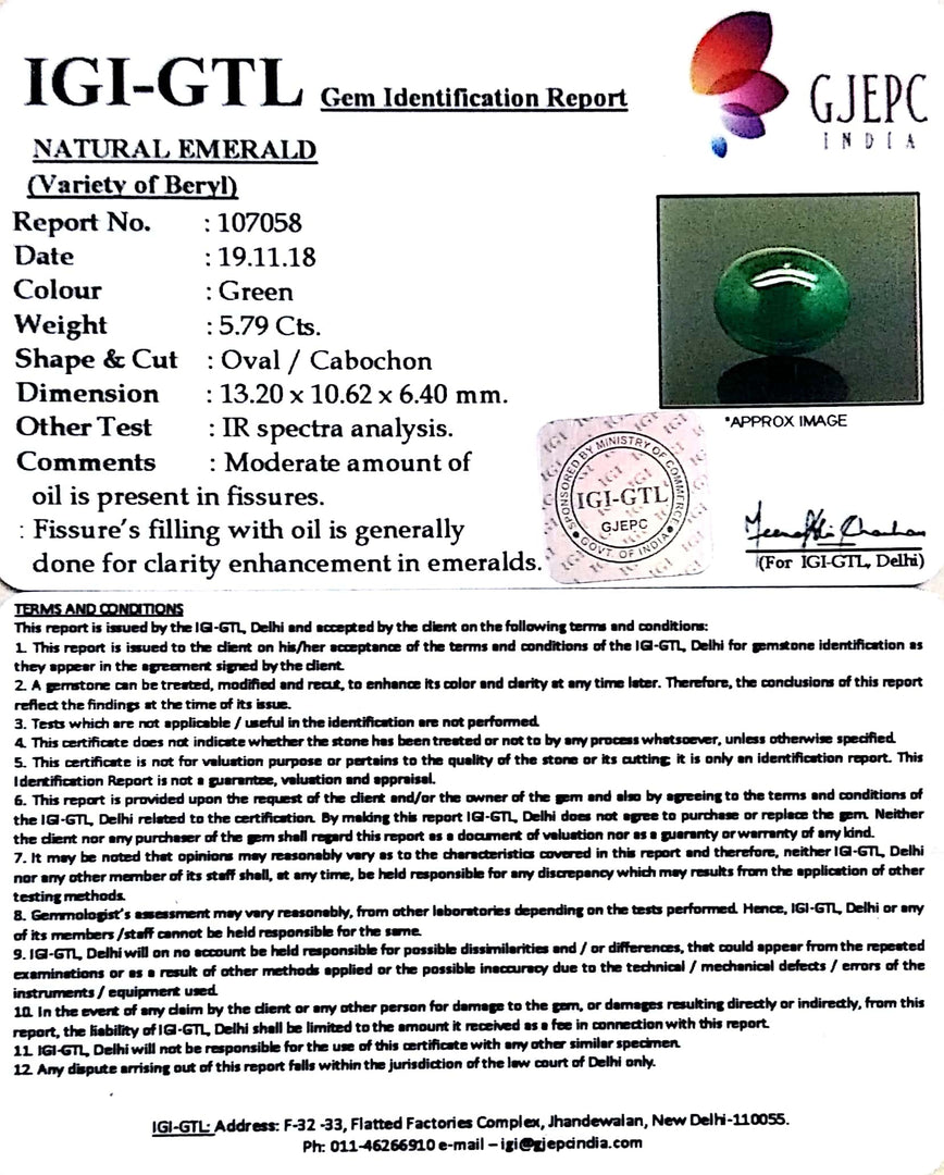 6.43 Ratti Natural Panna Stone With Govt. Lab Certificate (3441)