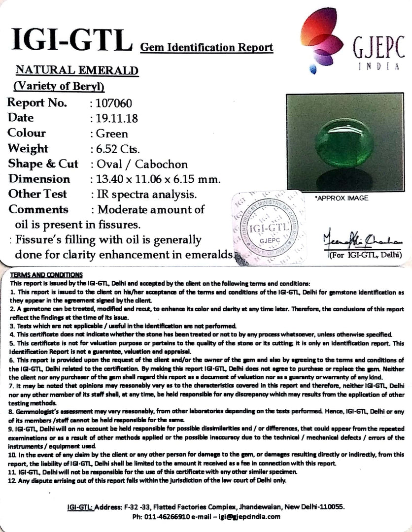 5.82 Ratti Natural Panna Stone With Govt. Lab Certificate (3441)
