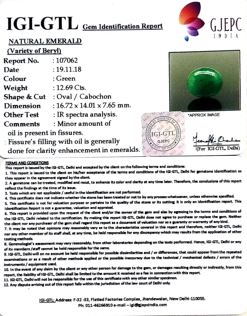 14.10 Ratti Natural Panna Stone With Govt. Lab Certificate (2331)