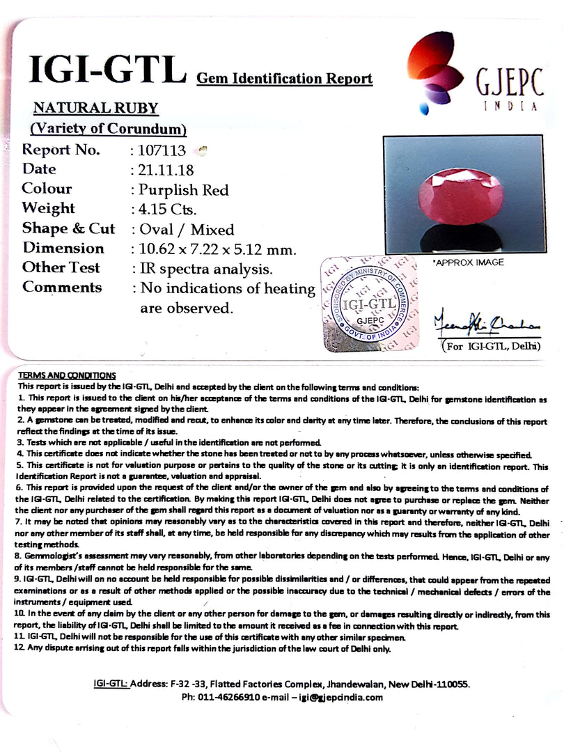 4.61 Ratti Natural Neo Burma Ruby with Govt Lab Certificate-(6771)