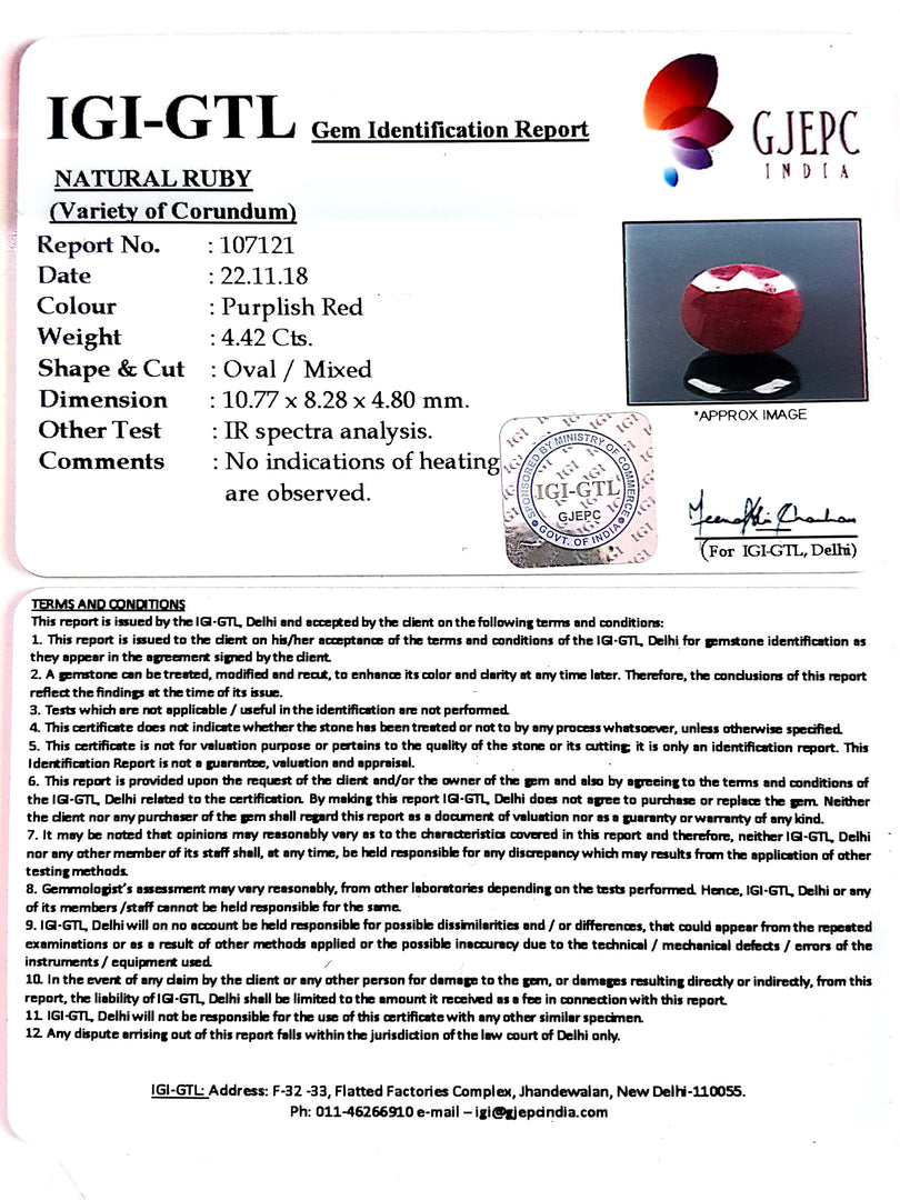 4.91 Ratti Natural New Burma Ruby with Govt Lab Certificate-(3441)