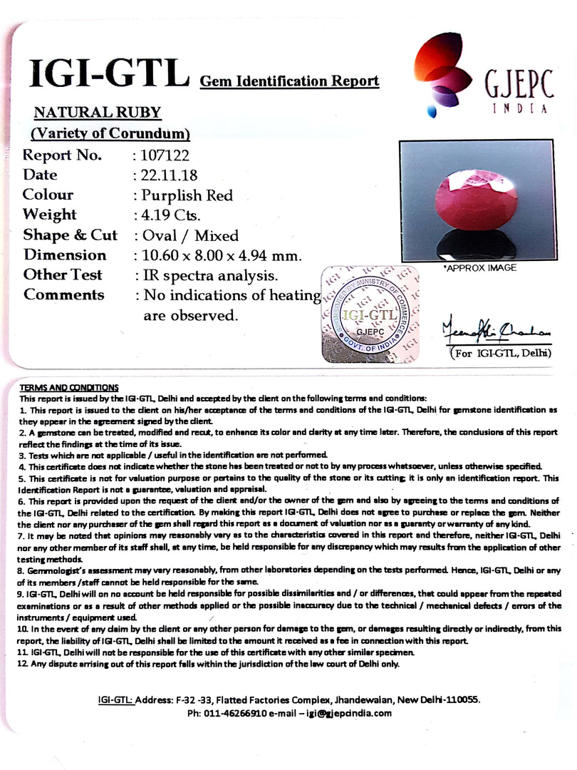 4.66 Ratti Natural Neo Burma Ruby with Govt Lab Certificate-(4551)