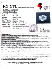 5.00/CT Natural White Sapphire with Govt Lab Certificate-107123