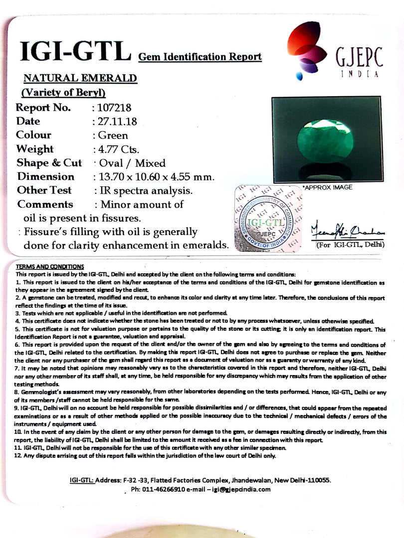 5.30 Ratti Natural Panna Stone With Govt. Lab Certificate (3441)