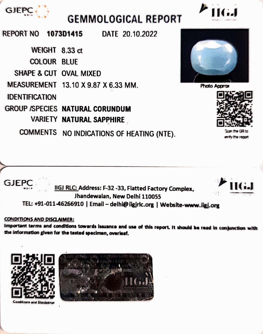 8.33/CT Natural Ceylonese Neelam with Govt Lab Certified (4551)