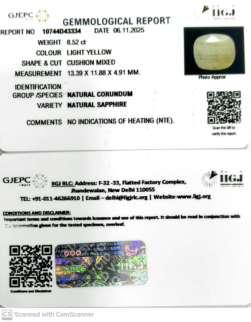 8.52/CT Natural Yellow Sapphire With Govt Lab Certificate (6771)