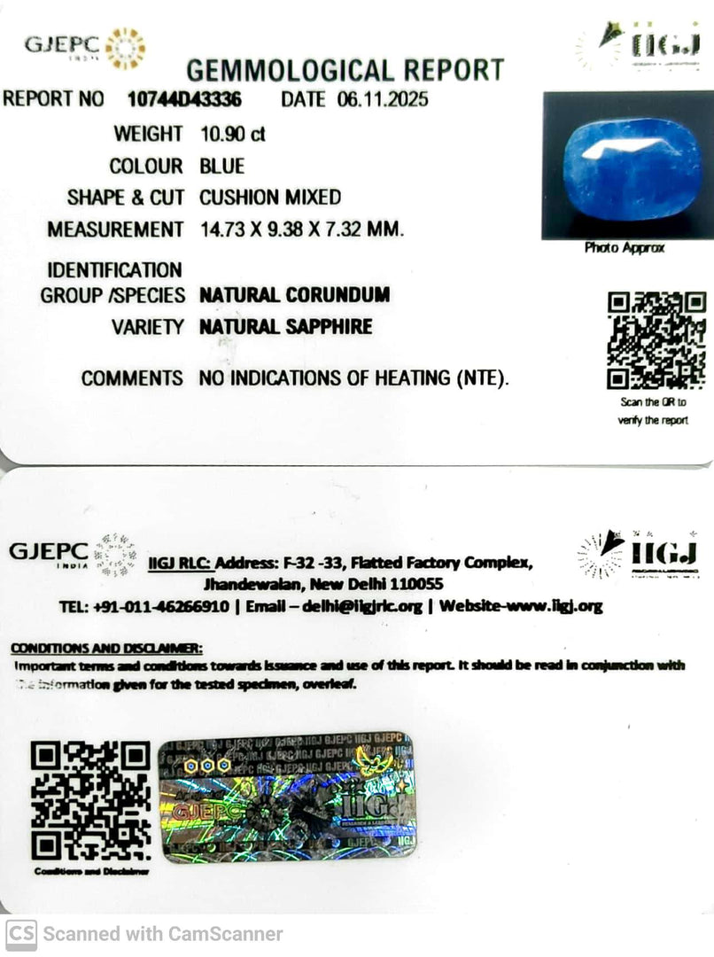 10.90/CT Natural Blue Sapphire with Govt Lab Certificate (6771)