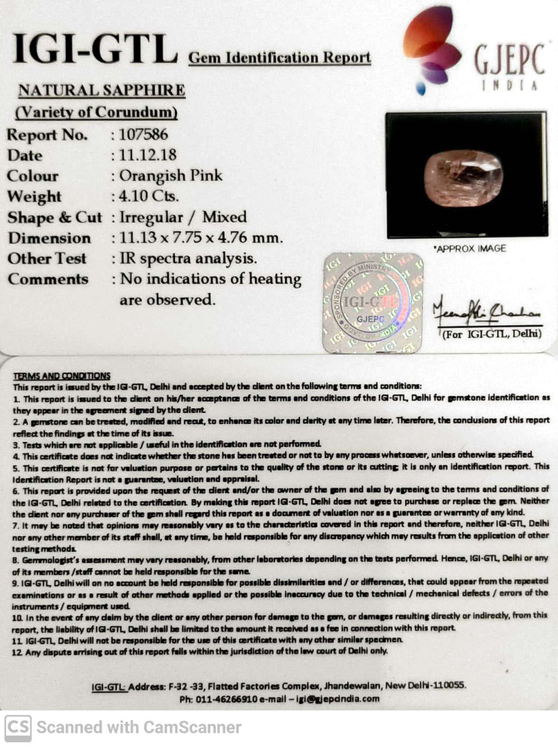 4.10/CT Natural Pink Sapphire with Govt Lab Certificate-(16650)