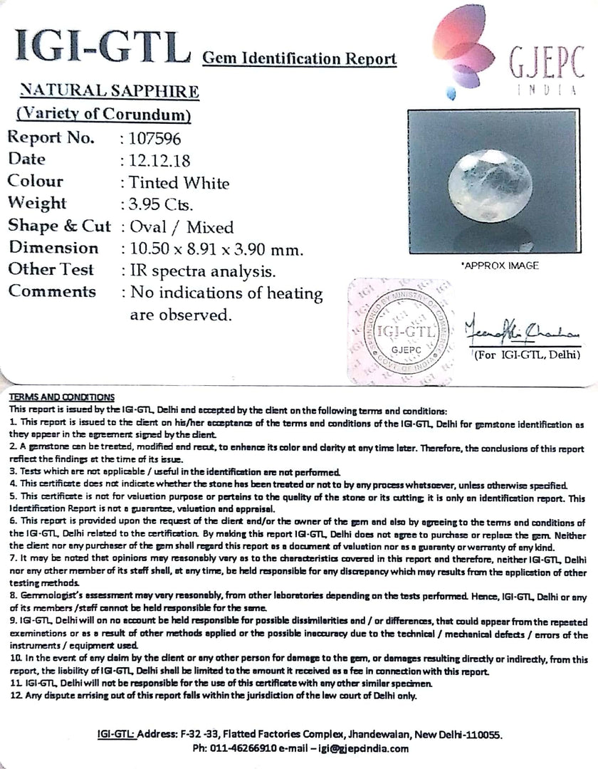 4.39 Ratti Natural White Sapphire with Govt Lab Certificate-(4551)